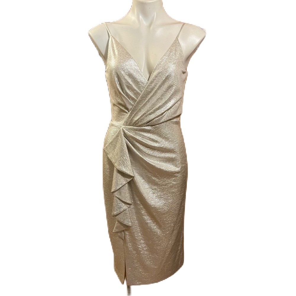 Eliza J. Silver Metallic Waterfall Ruffle Dress 6